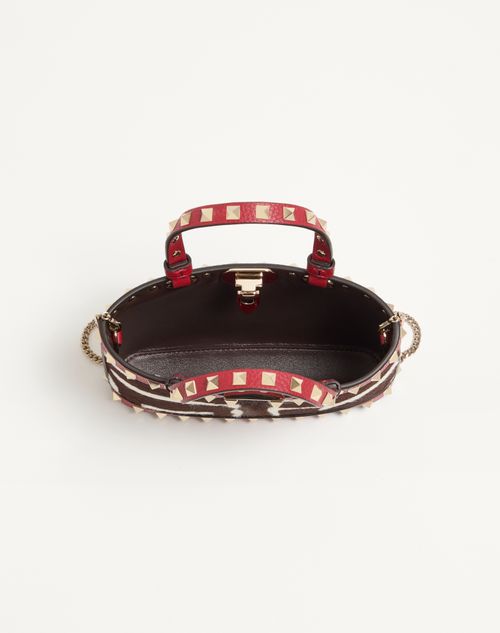 Valentino Garavani - Rockstud Mini Shopping Bag In Pony-effect Calfskin - White/marrone/red - Woman - Totes